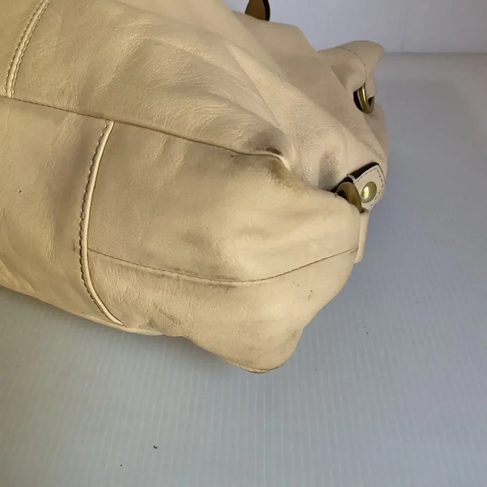 Coach Ashley F19243 Y2K Vintage Leather Satchel Shoulder Bag Ivory Cream Gold